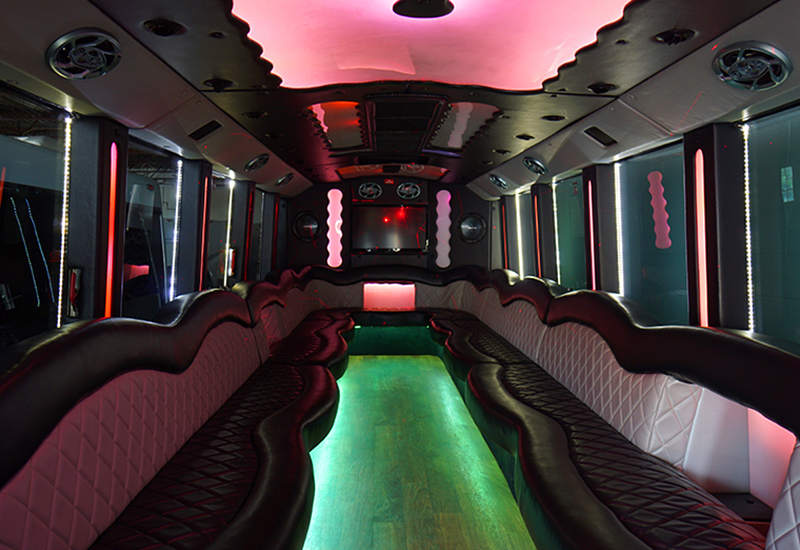 limo bus with colorful lights